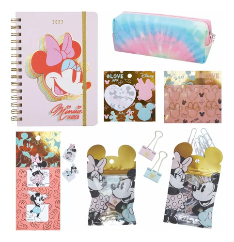 Kit Agenda Minnie Mouse Mooving + Clips, Blinder, Cartuchera