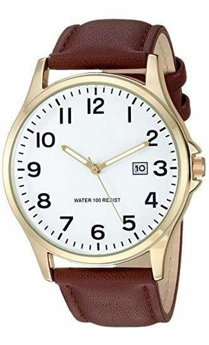 Reloj De Correa Marron Y Tono Dorado Facil De Leer Para Hom