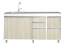Comprar Mueble Bajo Mesada Cocina 160 Cm 2 Ptas 5 Caj. - Sin Bacha Color Pino Cascina Con Perfiles Color Aluminio
