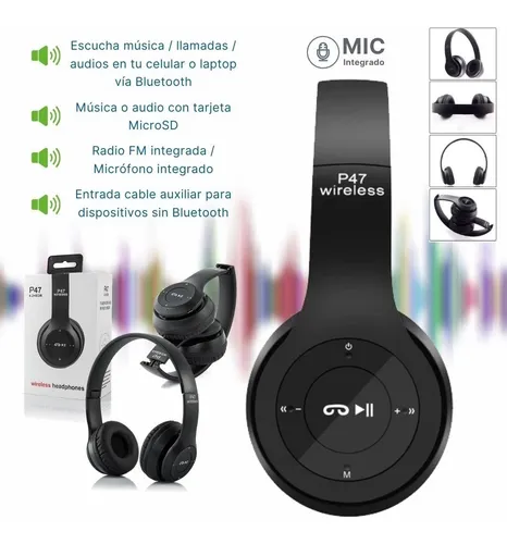 Audífonos Diadema Bluetooth P47 Con Microsd Fm Manos Libres