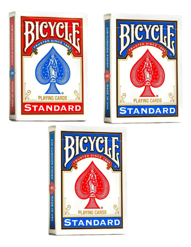 3x Baraja Bicycle Mazo Cartas Poker Texas Canasta Roja Azul