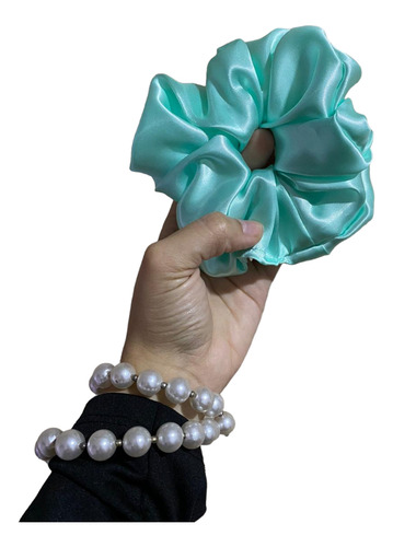 Scrunchies Standard Raso Box Premiun Aqua Standard Box X 24