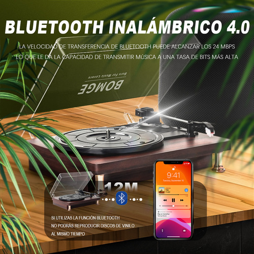 Tocadiscos De Vinilo Retro Portátil Con Bluetooth Bomge