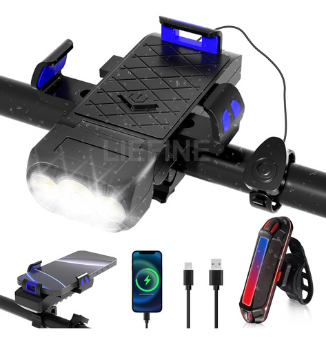 Luz Bicicleta Led 4 En 1 Lámpara De Luces Recargable Kit
