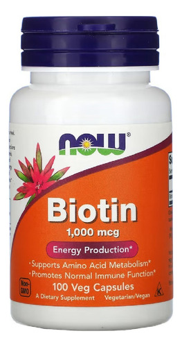 Biotina 1000 Mcg Now Foods 100 Cápsulas Importado