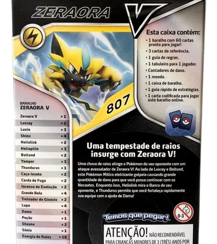 Jogo de Cartas Baralho de Batalha V Pokemon 60 Cartas Zeraora