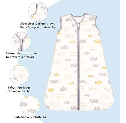 Saco De Dormir Tillyou - Algodón, Bebé 18-24 Meses, Gris