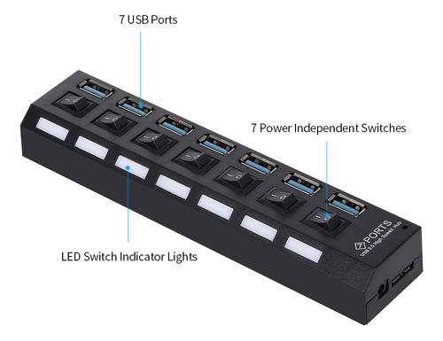 Divisor De Hub Usb 3.0 De 7 Puertos Con Interruptor Para Pc