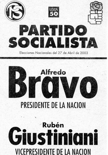 Boleta Electoral   Alfredo Bravo - Rubén Giustiniani    2003