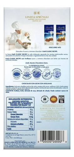 Chocolate Con Leche Lindt Classic Recipe Con Avellana 125 G
