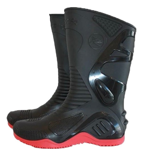 Bota Moto Lluvia Impermeable Motosafe Suela Rojo Mundophone 