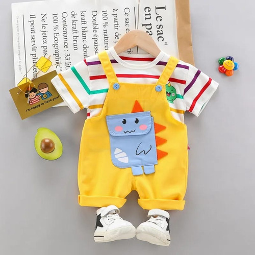 Conjunto Niño Playera Manga Corta Y Overol Mono De Verano