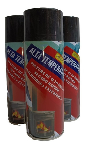 Pack 3 Spray Alta Temperatura Inoxcrom 400cc Color Negro