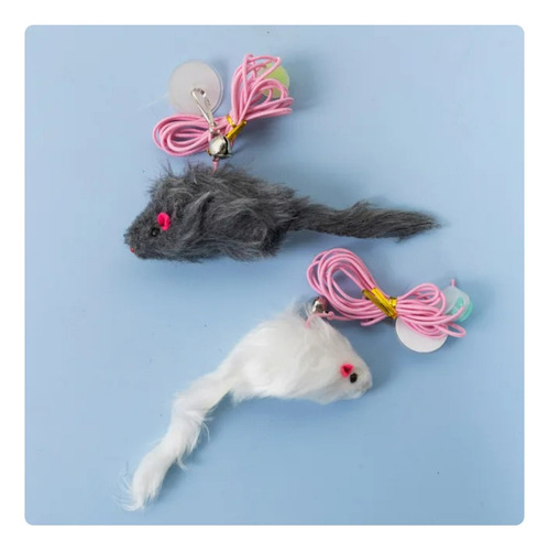 Brinquedo Gato Corda Elastico Pompom Rato Suspenso Porta Cor Ratinho Branco