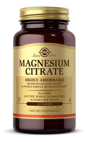 Solgar Citrato De Magnesio 120 Tabletas Vegano Sin Gluten