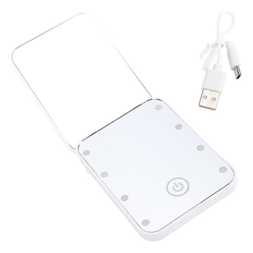 Espejo De Maquillaje Compacto Blanco Blanco, Led, Viaje, 2 C