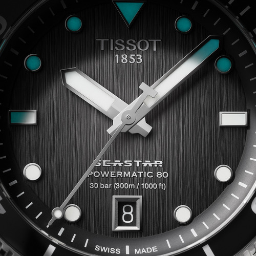 Reloj Tissot T1208071105100 Seastar Automatico Agte Malla Plateado Bisel Negro Fondo Negro Y Gris