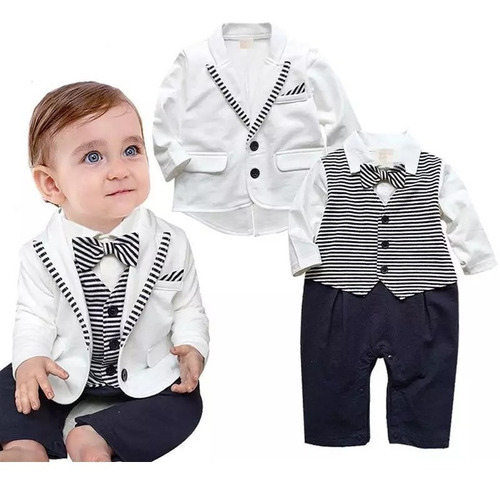 Traje Bautizo Niño Blanco Moderno Mameluco Bautizo Bebé