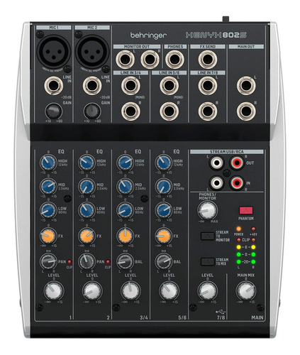 Misturador Behringer Xenyx 802s 8 canais 48v Usb