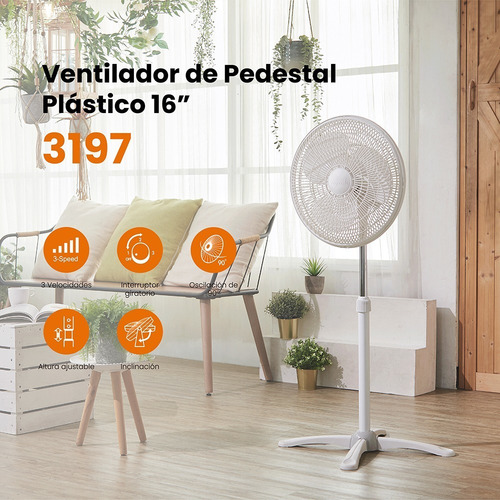 Ventilador De Pedestal | Mytek De 16 Pulgadas Modelo 3197 Color de la estructura Blanco Color de las aspas Blanco