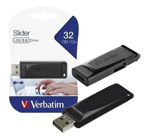 Imagen 2 de 4 de Pendrive 32gb Verbatim Slider Usb 2.0 Negro