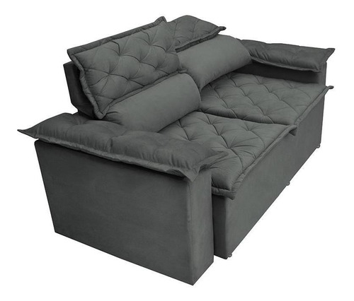 Conjunto de Sofá 3 e 2 Lugares Retrátil e Reclinável Cama inBox Compact 2,00x1,50m Velusoft Cinza