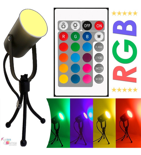 Luz Mini Tripode Bañador Led Rgb Hollywood 3w Efectos Flash