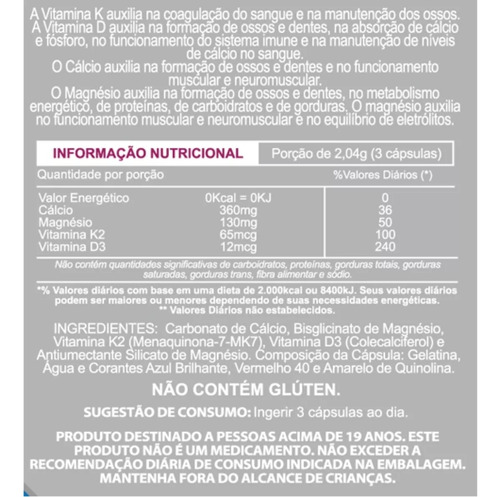 Kit 3 Duom Cálcio + Magnésio + Vit D3 + Vit K2 90cps