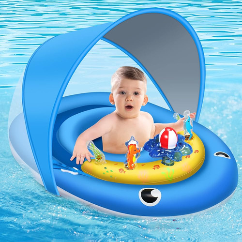 Flotador De Piscina Para Bebés Con Dosel Upf50 + Protección 