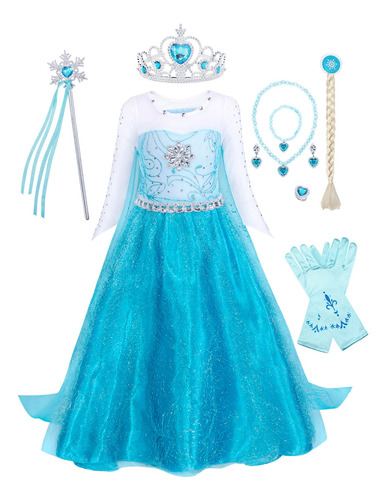 Disfraz Vestido Elsa Frozen Niña Con Accesorios Halloween 