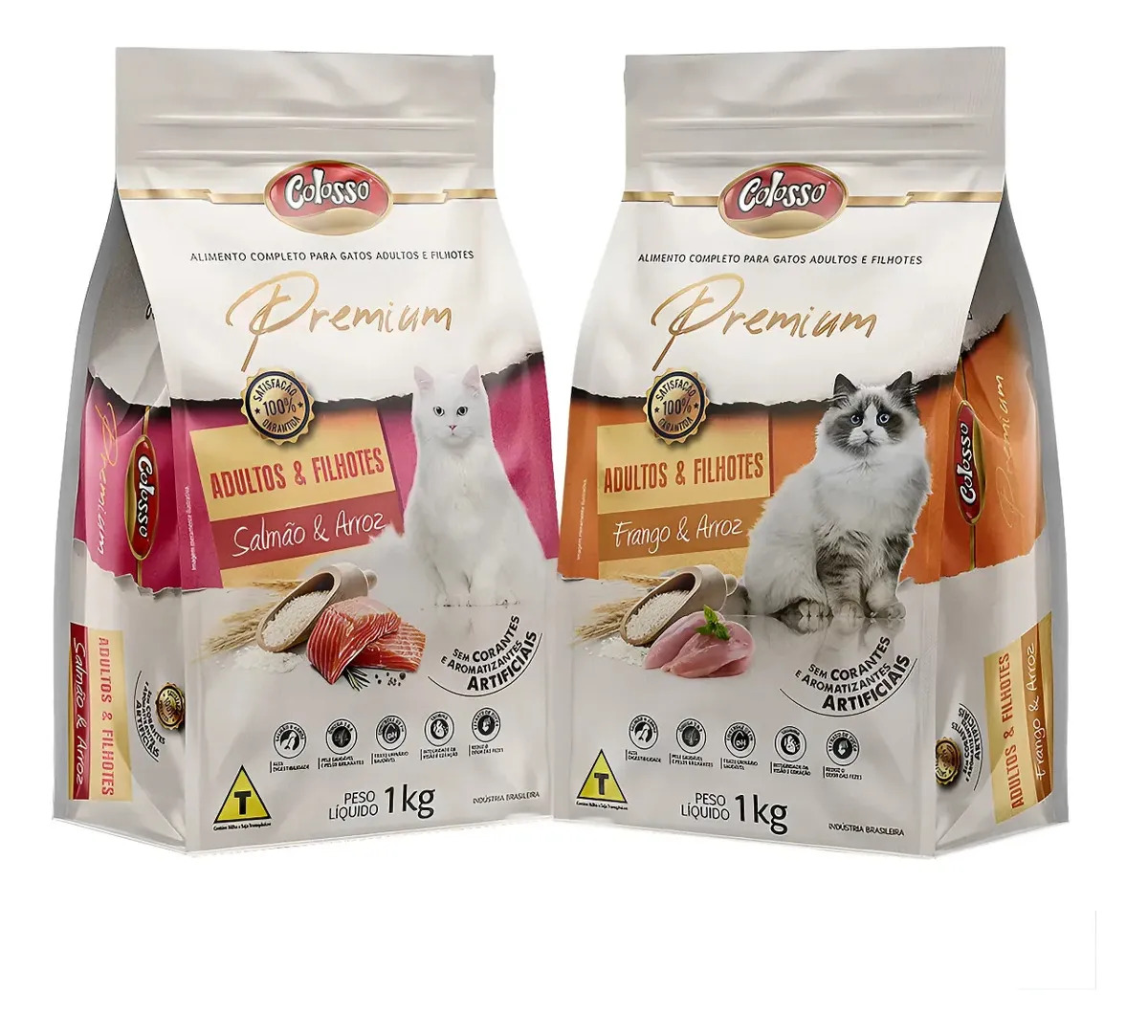 Kit 2 Ração Gato Colosso Premium Adulto E Filhote Mix 1 Kg
