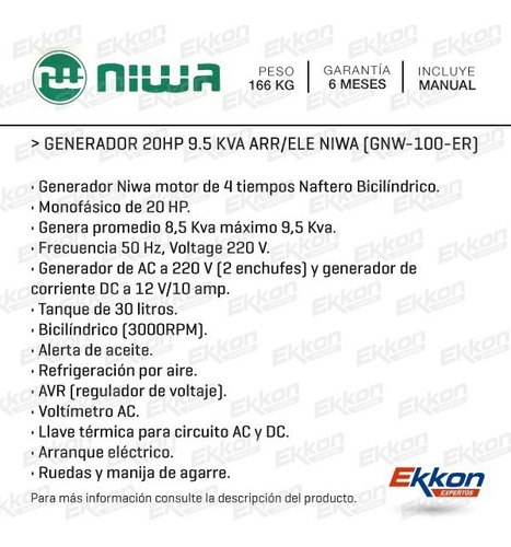 Imagen 2 de 9 de Grupo Electrogeno Generador Niwa 20hp Arr/electr Monofasico
