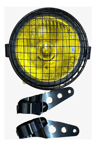 Farol Delantero Moto Amarillo C/protector Y Sop. Café Racer