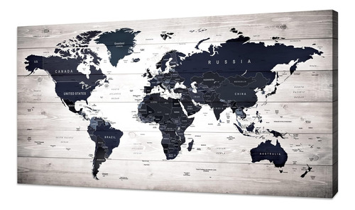 Póster Impreso En Lienzo Con Diseño De Mapa Del Mundo, Pintu