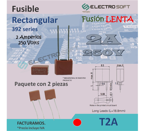 2pz Fusible Rectangular 2a 250v / T2a / 392 Tv / Tele