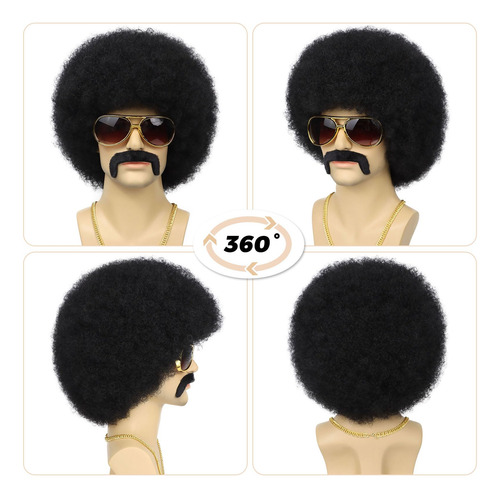Set De Peluca Tereshar 70s Afro Para Hombre Y Accesorios, Co