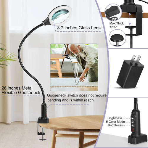 Lupa 10x Con Luz Y Abrazadera, Lámpara De Escritorio Led De