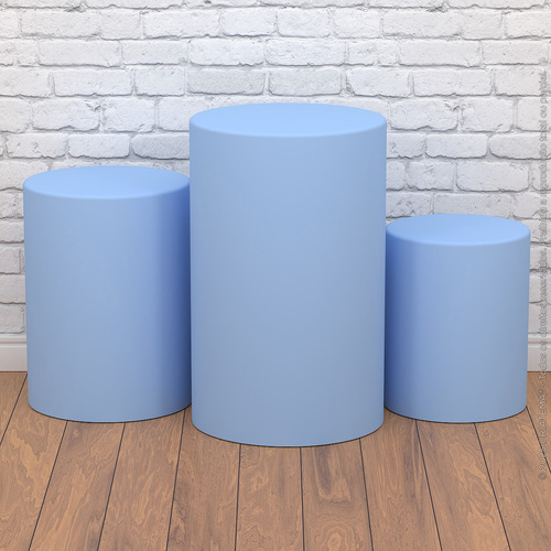 Trio Capas De Cilindro Sublimado Liso Azul Claro Veste Fácil Em Tecido