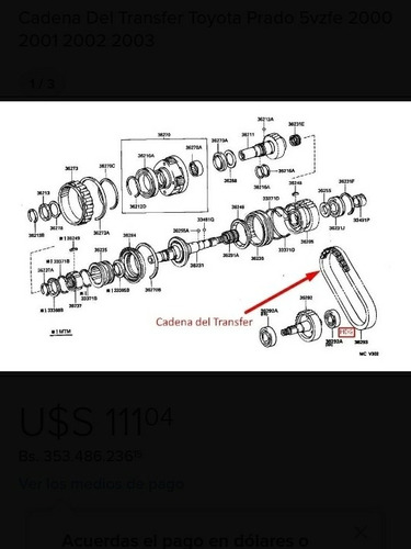 Cadena De Transfer Toyota Hilux 2.7 Kavak Fortuner 4runner 