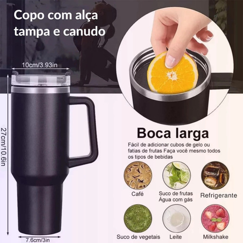Copo Térmico Caneca Grande Gigante Inox 1200ml C/canudo Preto Copo 1200ml