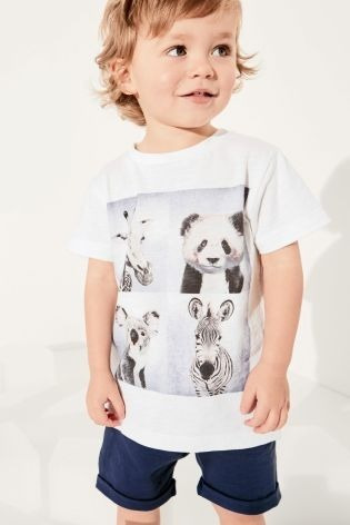 Polo Y Short Bebes Niños Set White Zoo 100% Algodon Next Uk