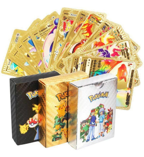 X55 Cartas Pokemon Metalizadas Coleccionables, En Español 