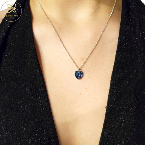 Imagen 3 de 7 de Cadena Plata + Dije Corazon Cristal Swa Celeste Tornas 10mm