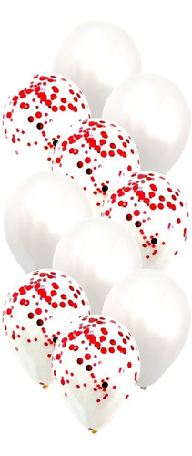 Globo Bombas Confeti Y Latex Satin X 10u Rojo Y Blanco