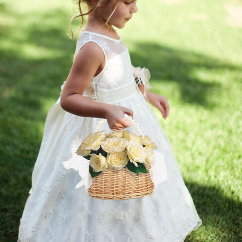 Cesta De Mimbre Con Asa Cesta De Niña De Flores Con Perlas C