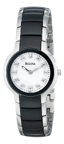 Reloj Bulova Mujer Diamante Plateado/negro 98p127 Cuarzo Nác