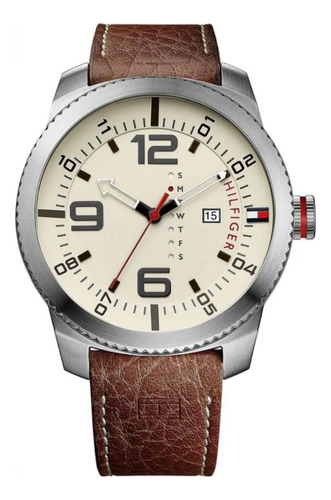 Reloj Tommy Hilfiger 1791013 Piel Cafe, Fondo Blanco 50 Mm