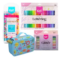Comprar Kiut 24 Colores + Estuche + 24 Plumones Lettering + Glitter 