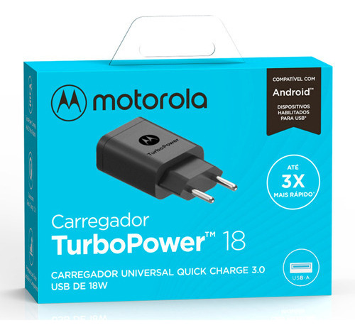 Carregador Turbo Power Motorola 18w Sem Cabo Usb Preto