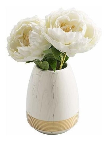 Florero De Ceramica Mygift De Marmol Blanco Con Detalles D